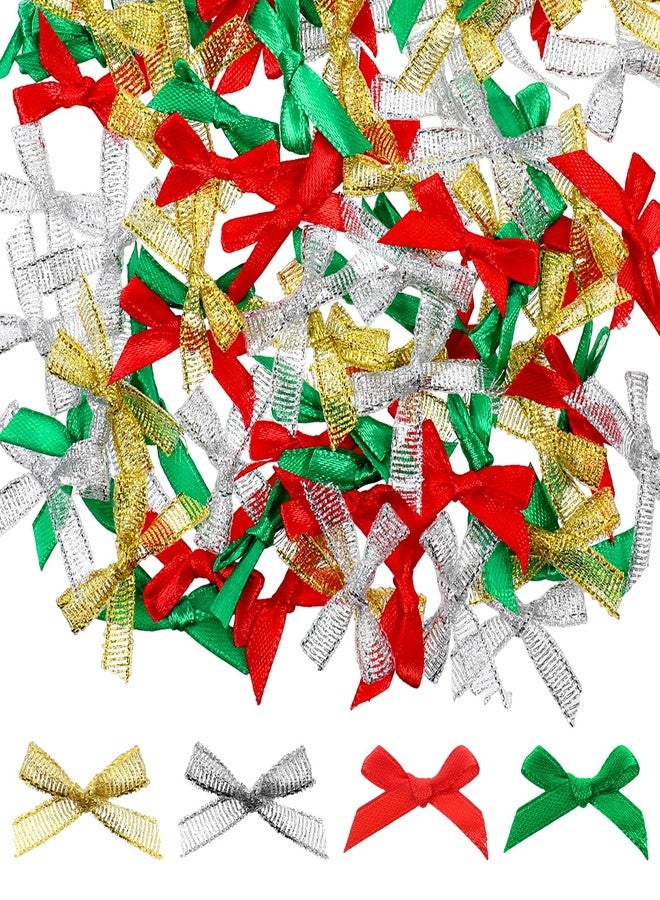 Tweruna 100 PCS Christmas Tiny Bows, Christmas Tree Bows Decor, Mini Gift Wrapping Ribbons Bow Ornaments, Bows for Crafts Home Decor Tree Decor Gifts Wrapping(Gold, Silver, Red, Green) - Image 1